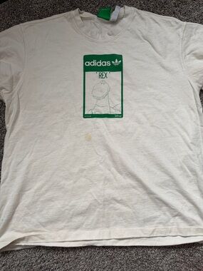 adidas White Tee with Green 'Rex' Graphic stained